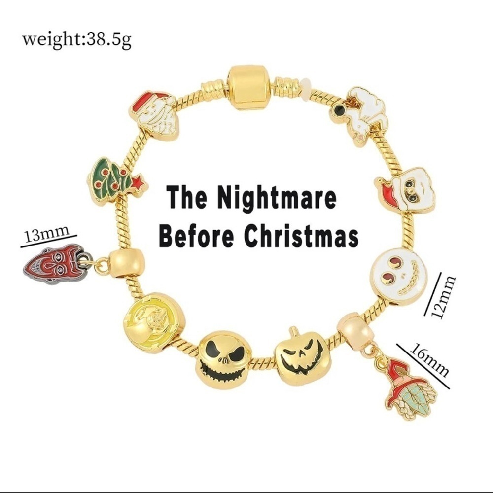Silver Plated Gold Tone Nightmare Before Christmas Themed Charm Bracelet - Picture 4 of 5